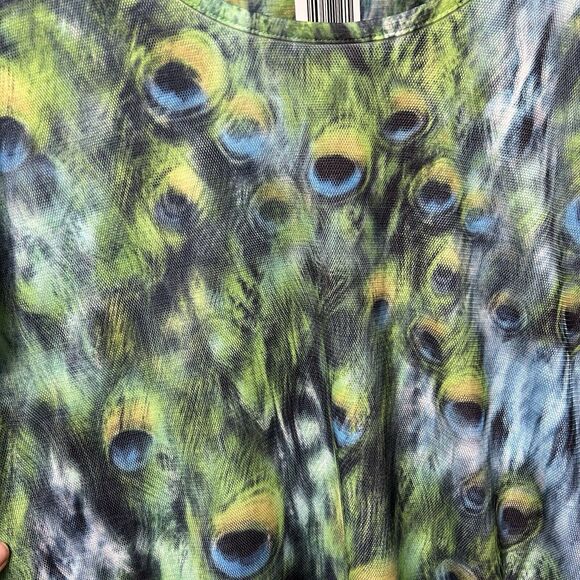 Indigo Soul Top Women's Medium Green Blue Short Sleeve Peacock Mesh Boho Shirt - Picture 11 of 15